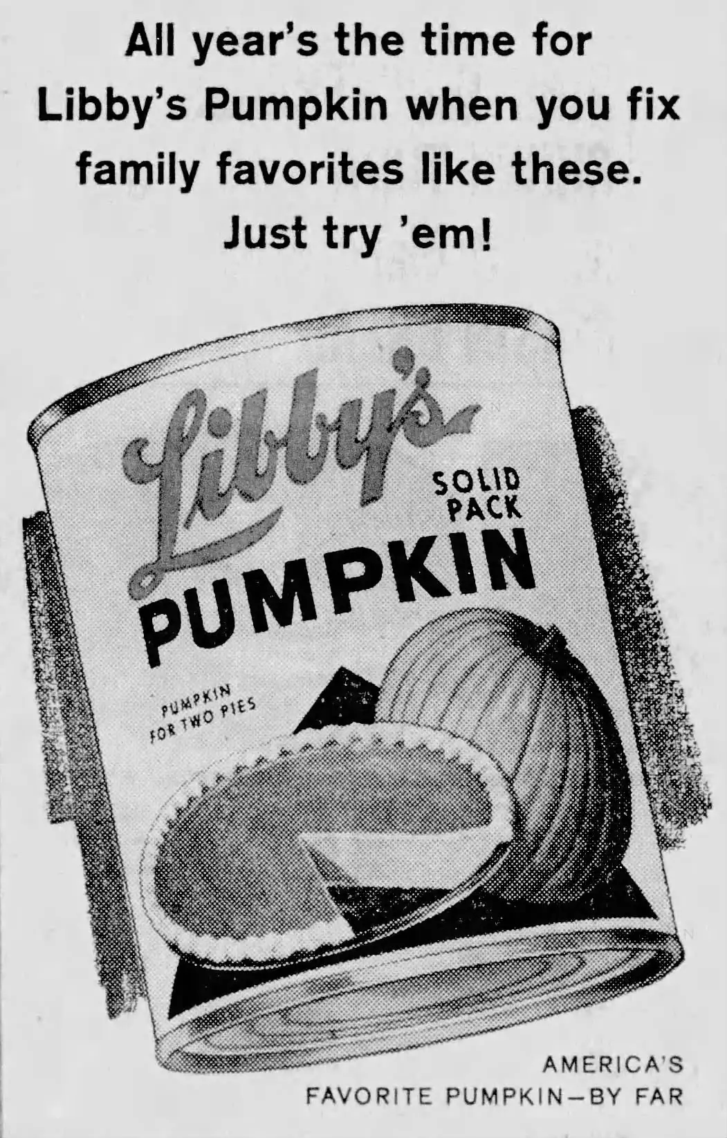 1962 Libby's Solid Pack Pumpkin newspaper ad