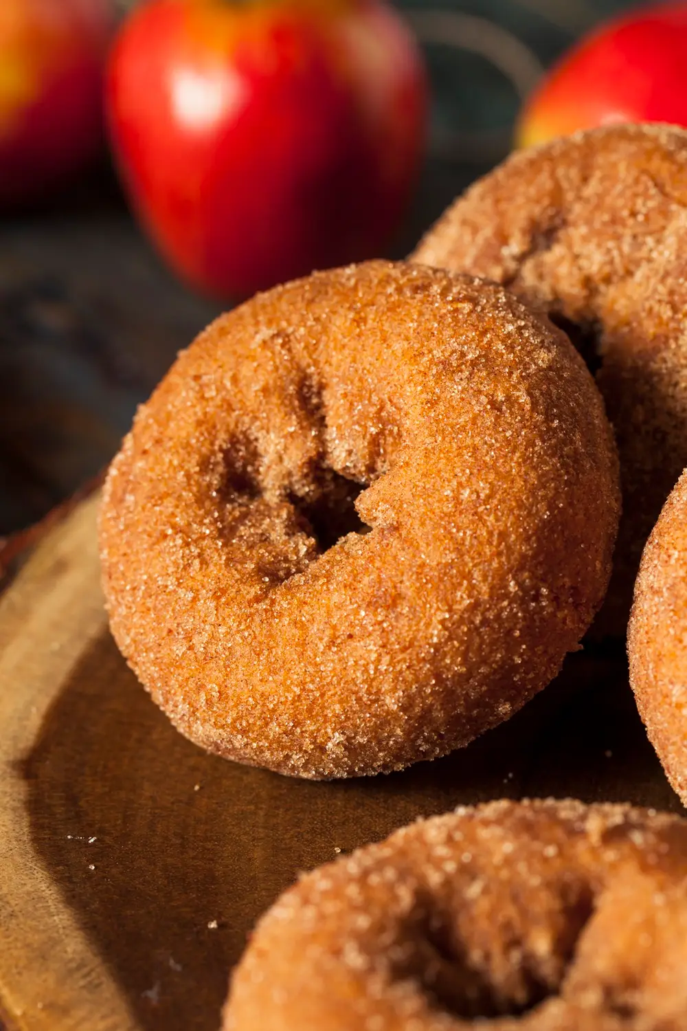 Close-up of old fashioned Halloween cake doughnuts coated in cinnamon sugar.