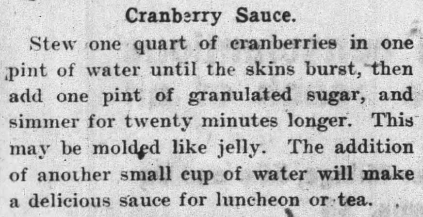 Newspaper clipping of cranberry sauce recipe