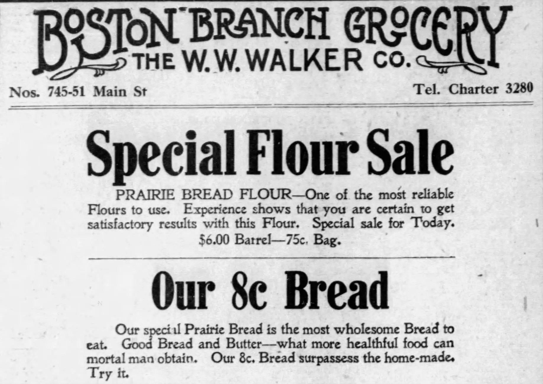 1912 Boston Branch Grocery Ad
