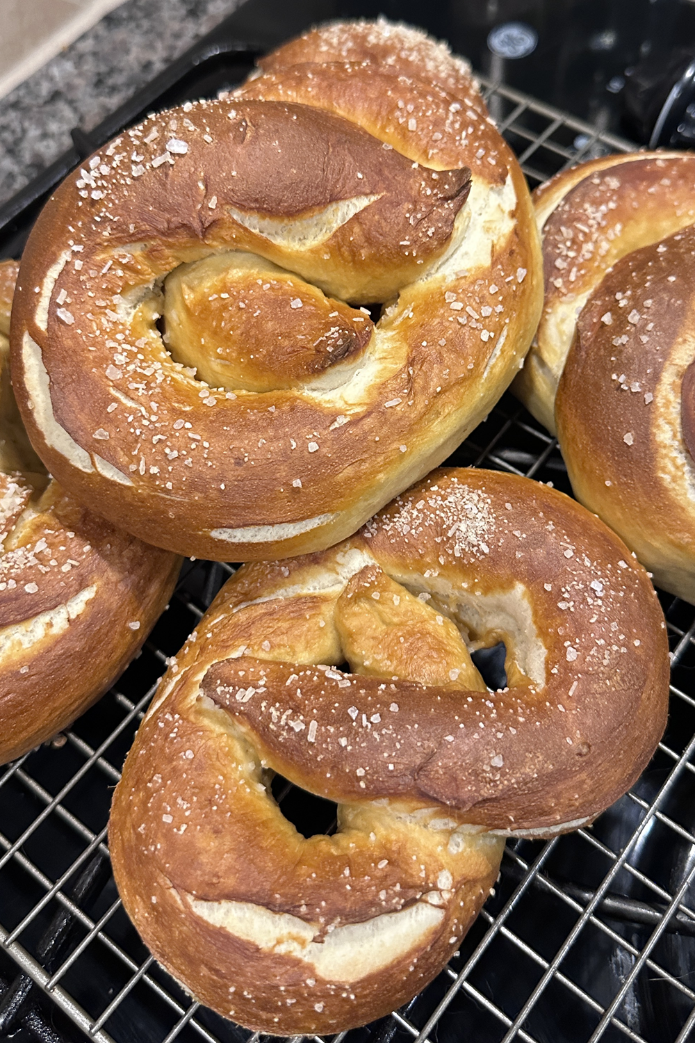 Traditional German soft pretzels with sea salt