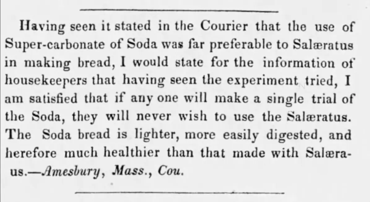1830s Letter to the Editor recommending bicarbonate of soda