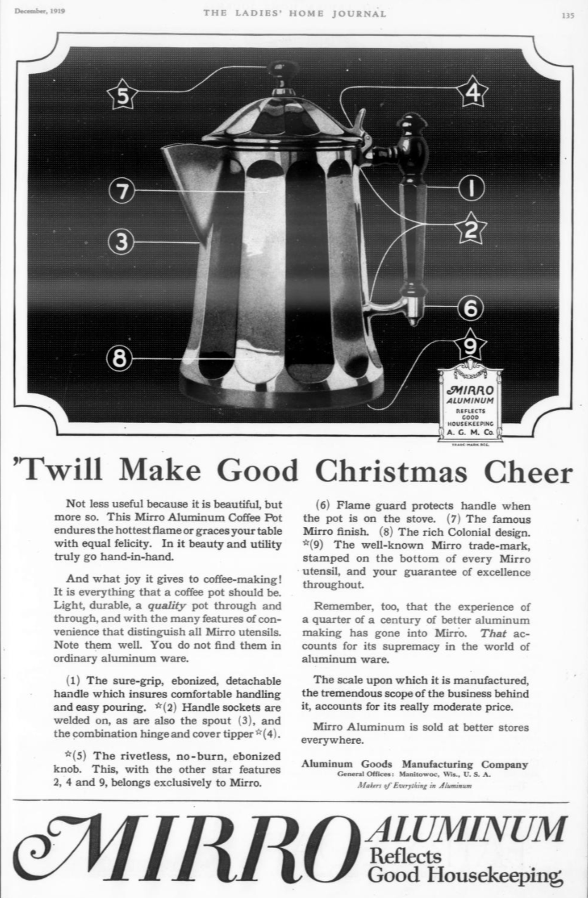 1919 Mirro Aluminum Coffee Percolator