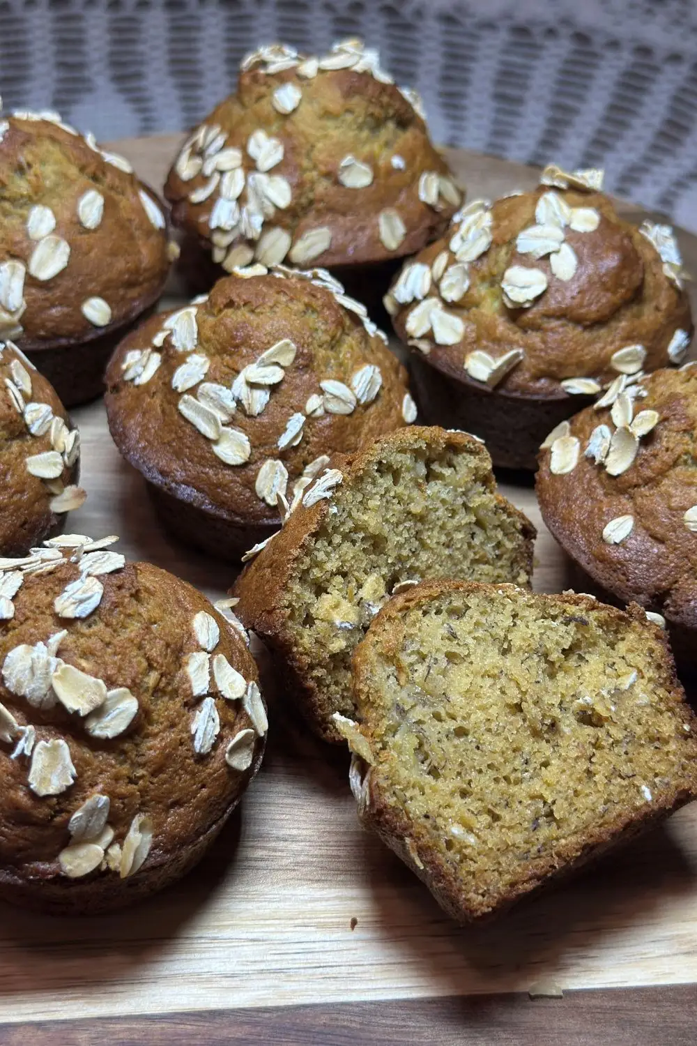 Gluten-free banana oat muffins topped with oats