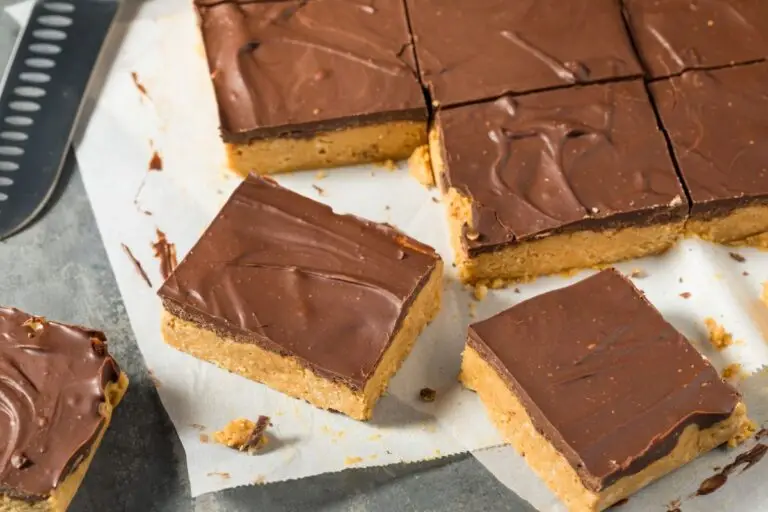 Sliced chocolate peanut butter bars.