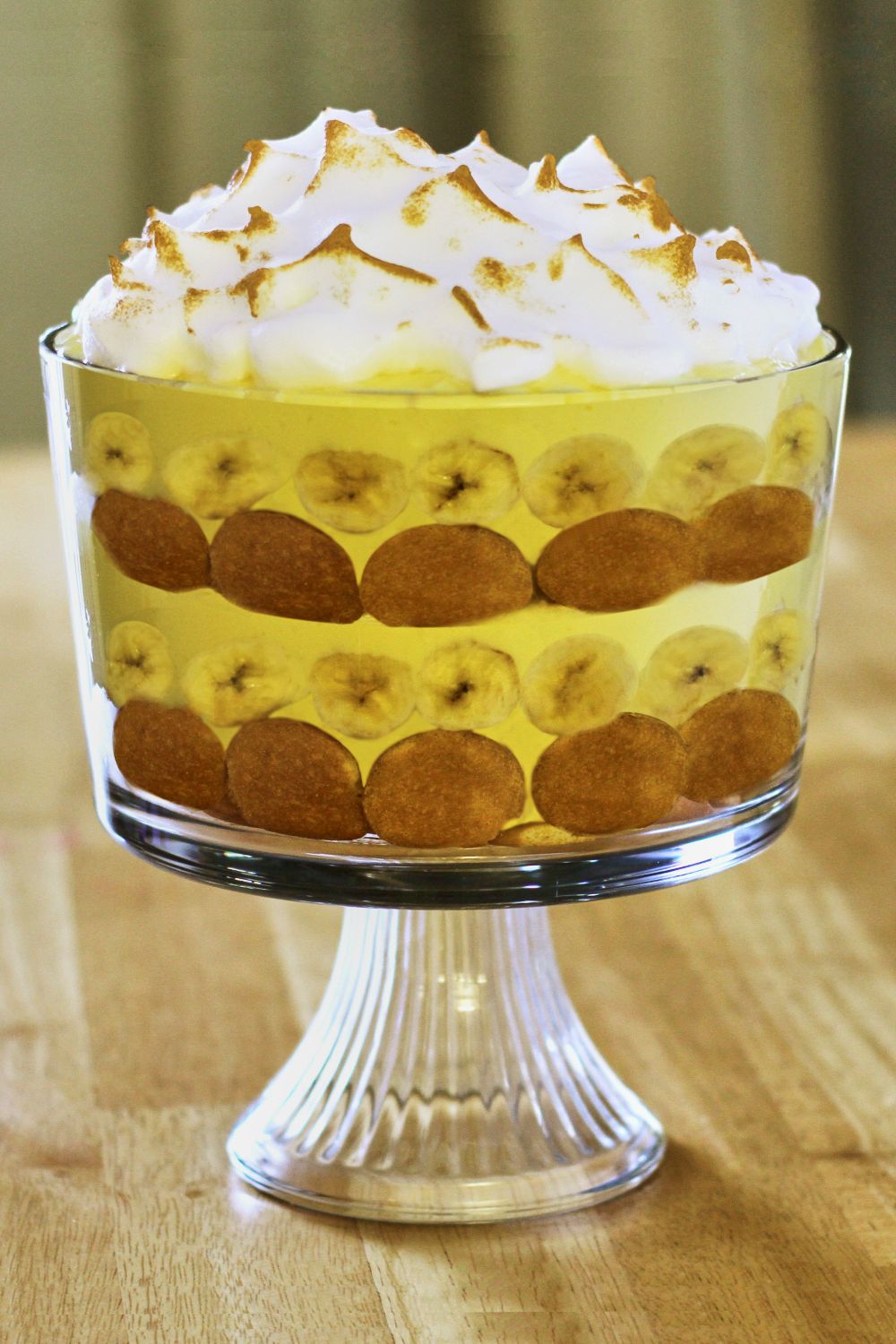 Homemade banana pudding topped with toasted meringue.