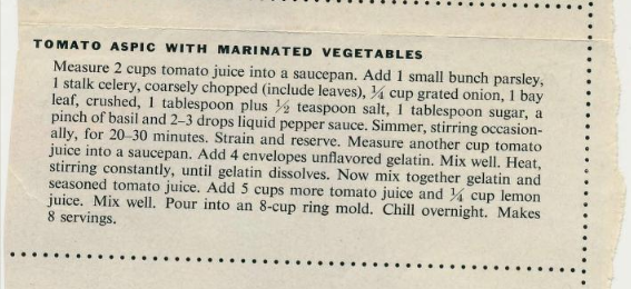 Recipe clipping for Tomato Aspic