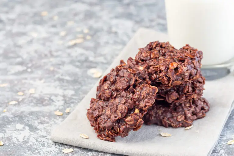 no bake chocolate peanut butter cookies with a glass of milk
