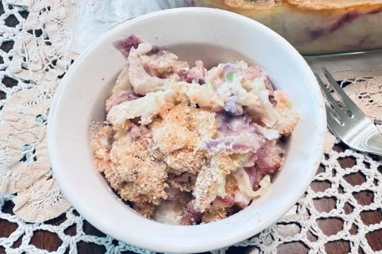 scalloped cabbage topped with breadcrumbs; 1940s struggle recipe