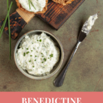 Benedictine sandwich spread on sliced pumpernickel garnished with chives