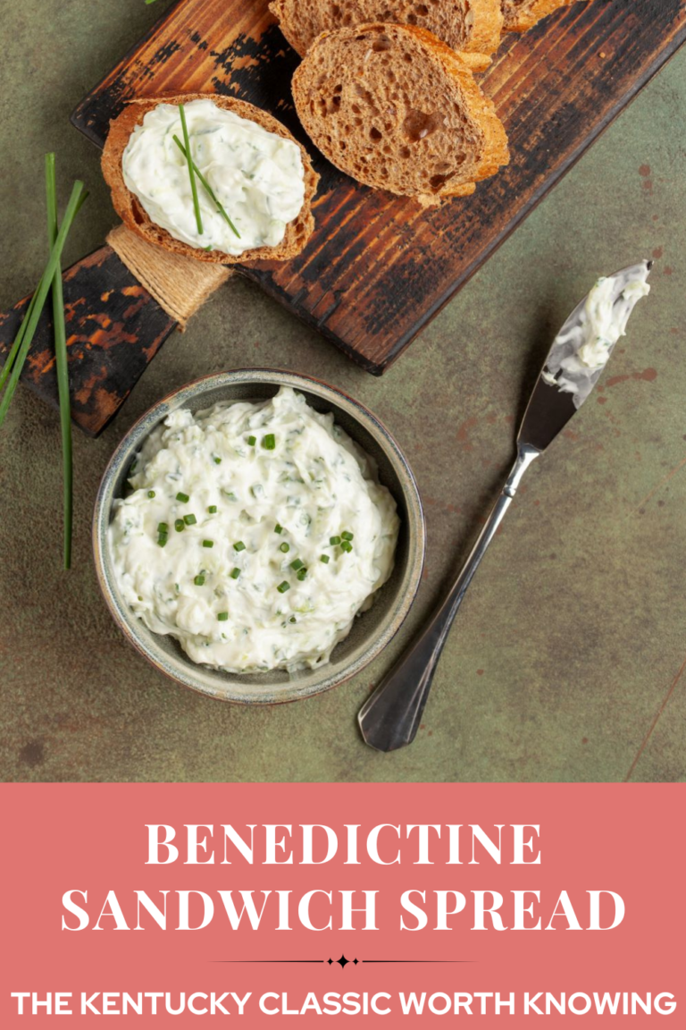 Benedictine sandwich spread on sliced pumpernickel garnished with chives