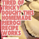 tray of uncooked, crimped homemade cheesy potato pierogies ready to boil.