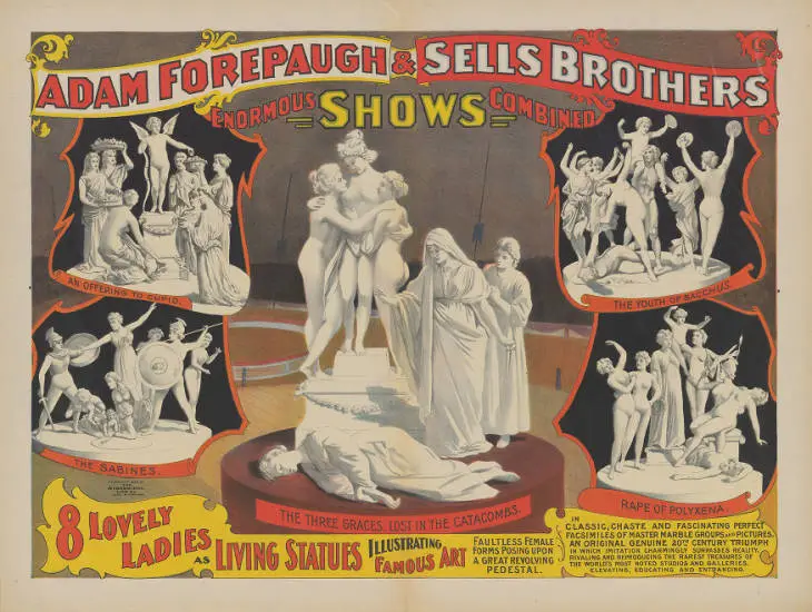 1896 Strobridge Circus poster featuring 8 Living Statues