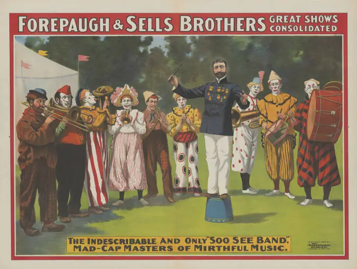 Forepaugh & Sells Brothers circus poster featuring the Soo See Band